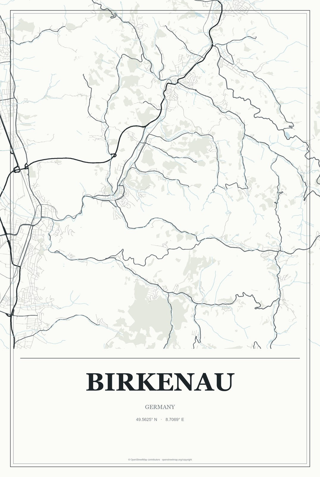 Birkenau, Germany City Map Aluminum Sign in Gallery Air style
