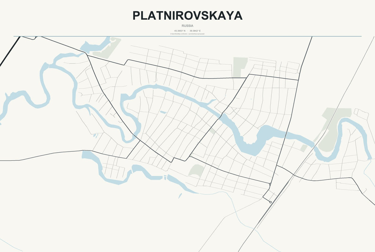 Platnirovskaya, Russia City Map Aluminum Sign in Headline Atlas style