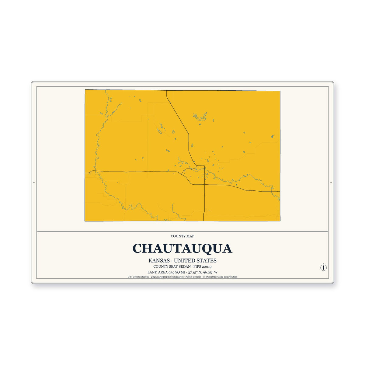 Chautauqua County, Kansas Map Aluminum Sign in Citrine Modern style