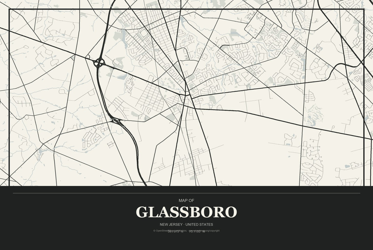Glassboro, New Jersey City Map Aluminum Sign in Museum Plaque style