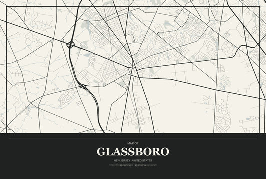 Glassboro, New Jersey City Map Aluminum Sign in Museum Plaque style