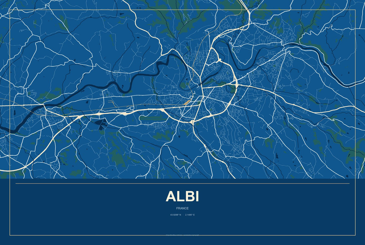 Albi, France City Map Aluminum Sign in Harbor Cobalt style
