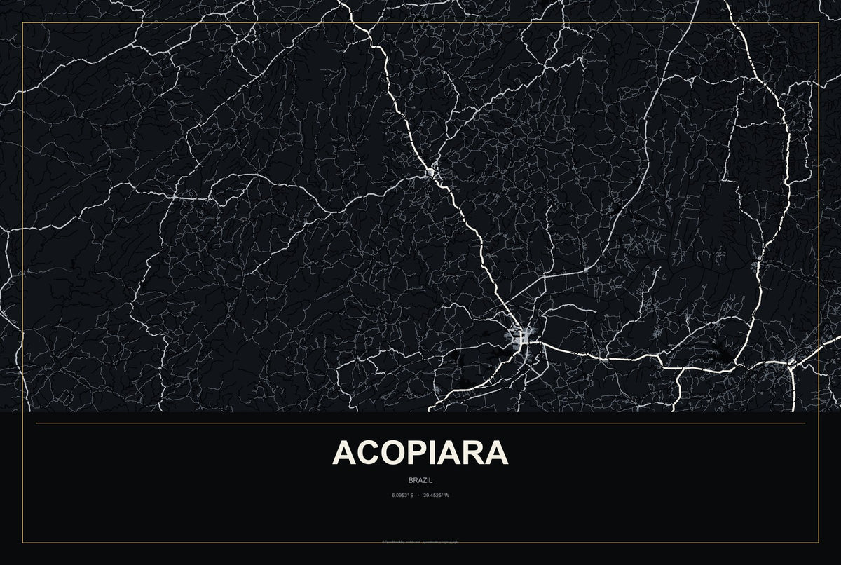Acopiara, Brazil City Map Aluminum Sign in Metropolitan Noir style