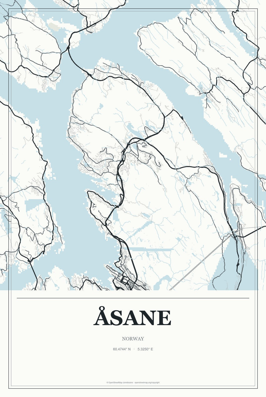 Åsane, Norway City Map Aluminum Sign in Gallery Air style