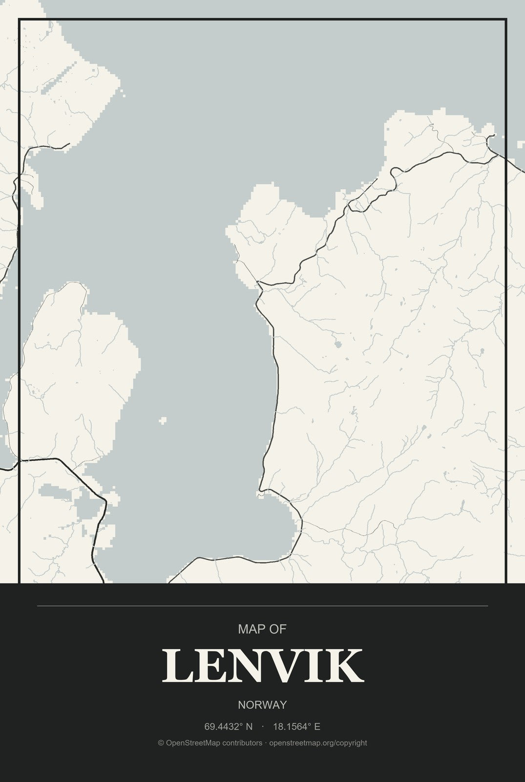 Lenvik, Norway City Map Aluminum Sign in Museum Plaque style