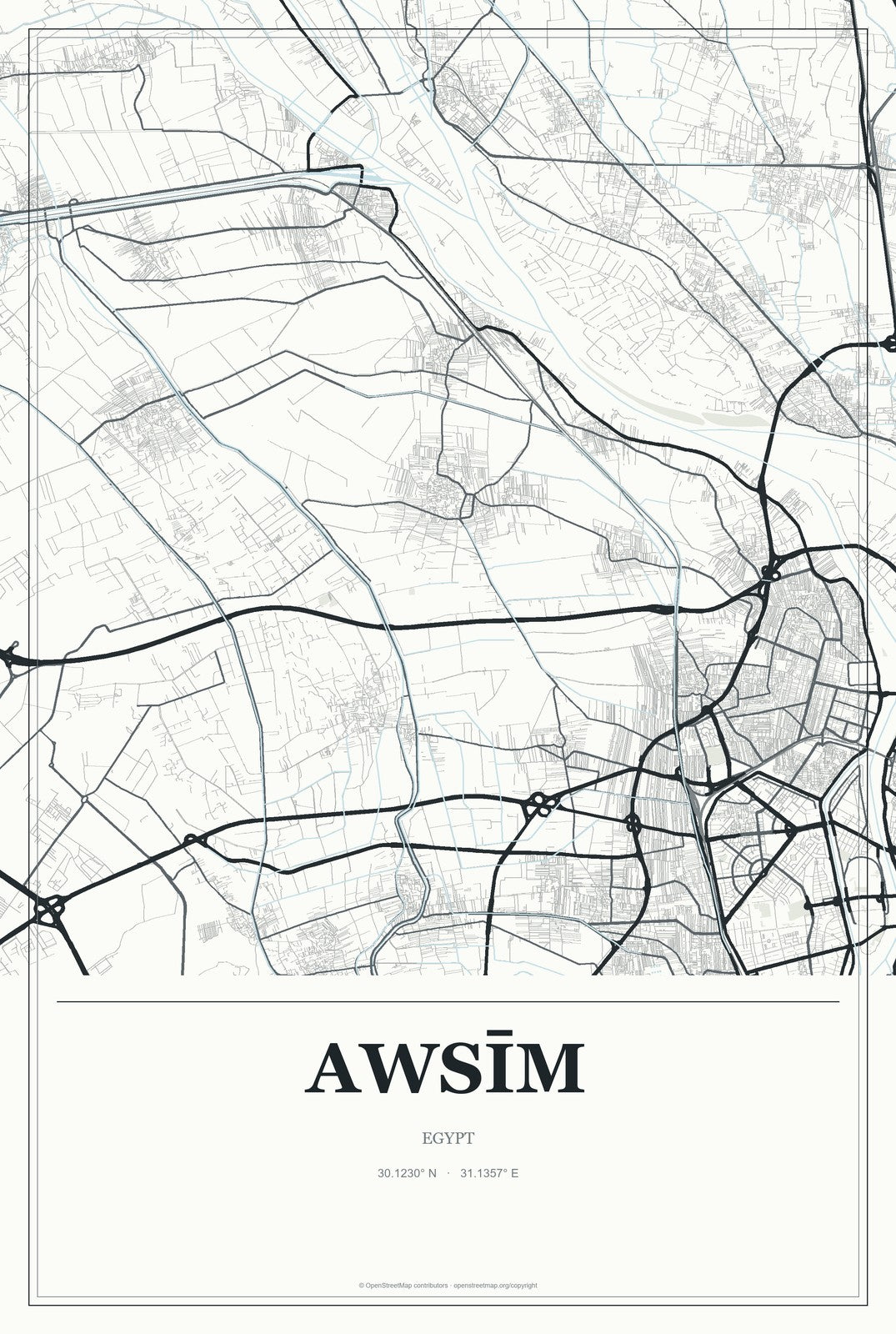 Awsīm, Egypt City Map Aluminum Sign in Gallery Air style