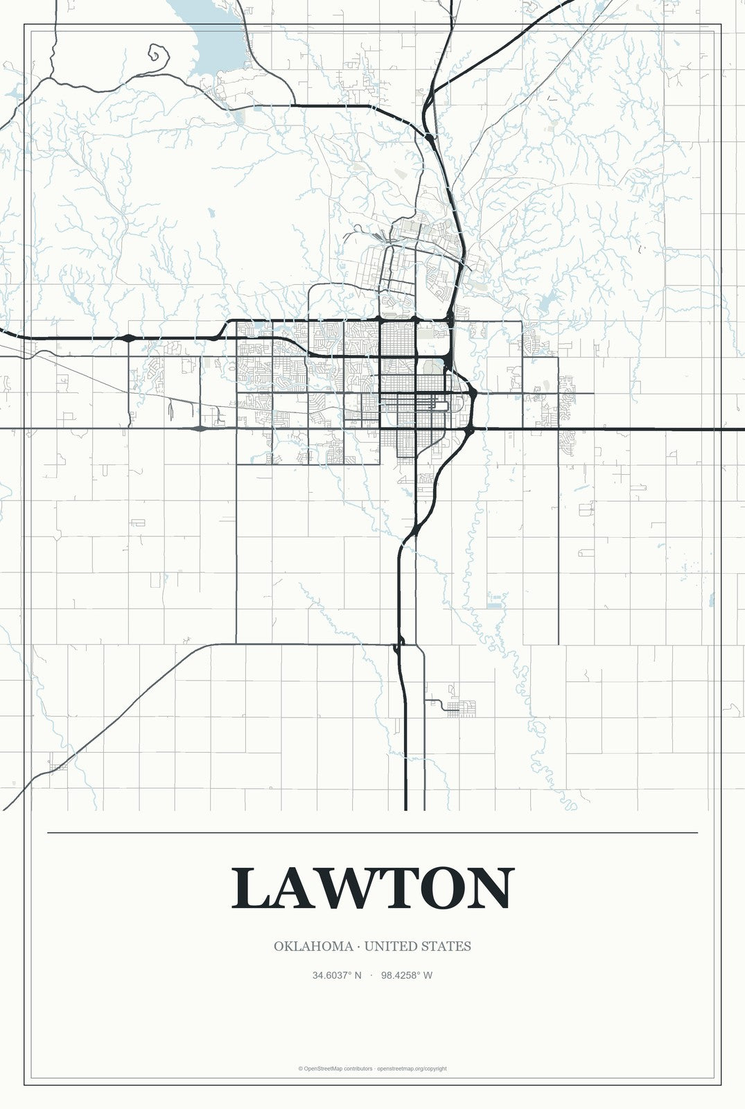 Lawton, Oklahoma City Map Aluminum Sign in Gallery Air style