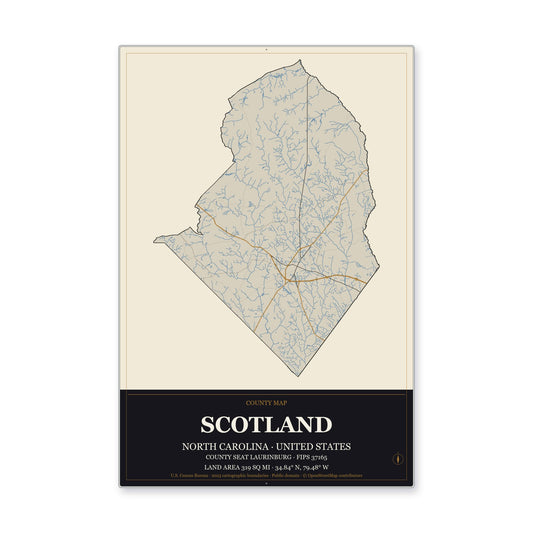 Scotland County, North Carolina Map Aluminum Sign in Museum Plaque style