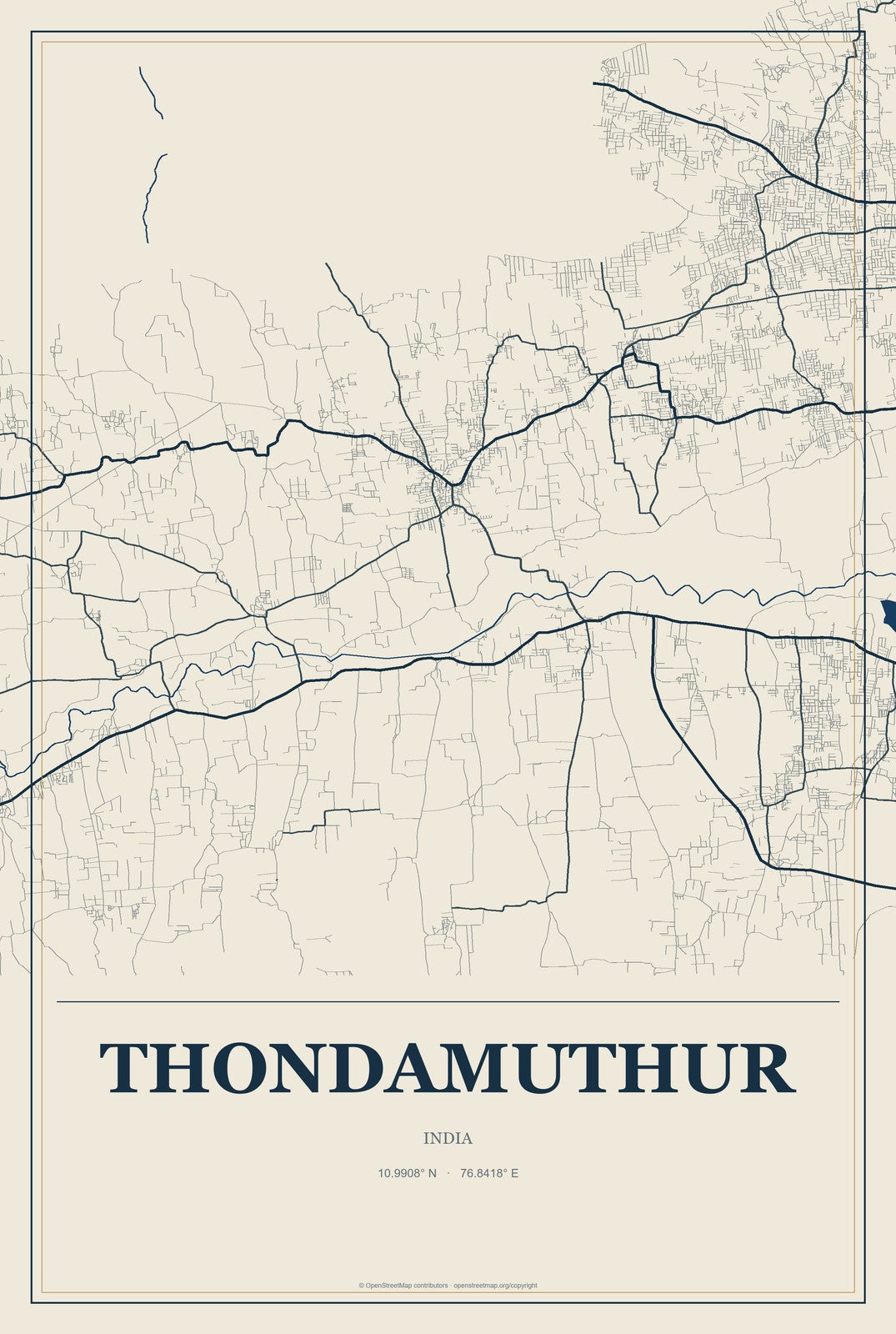 Thondamuthur, India City Map Aluminum Sign in Coastal Cutout style