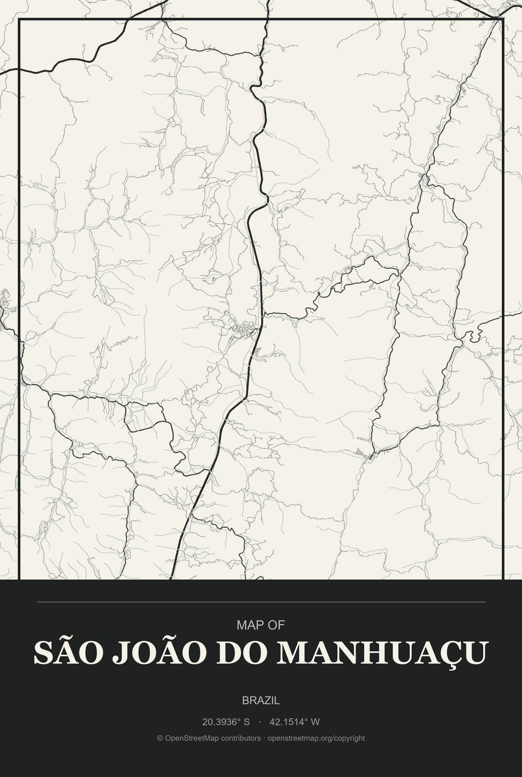 São João do Manhuaçu, Brazil City Map Aluminum Sign in Museum Plaque style