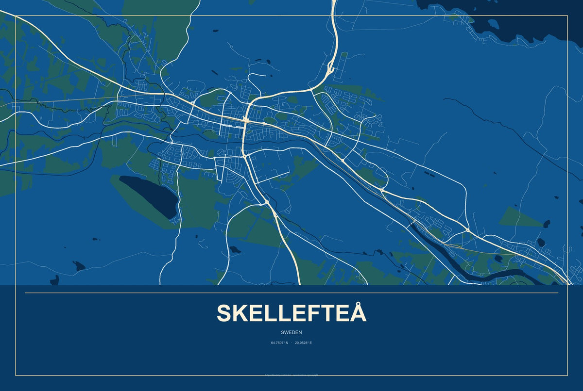 Skellefteå, Sweden City Map Aluminum Sign in Harbor Cobalt style