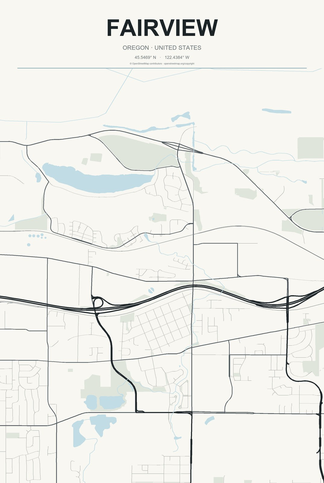 Fairview, Oregon City Map Aluminum Sign in Headline Atlas style