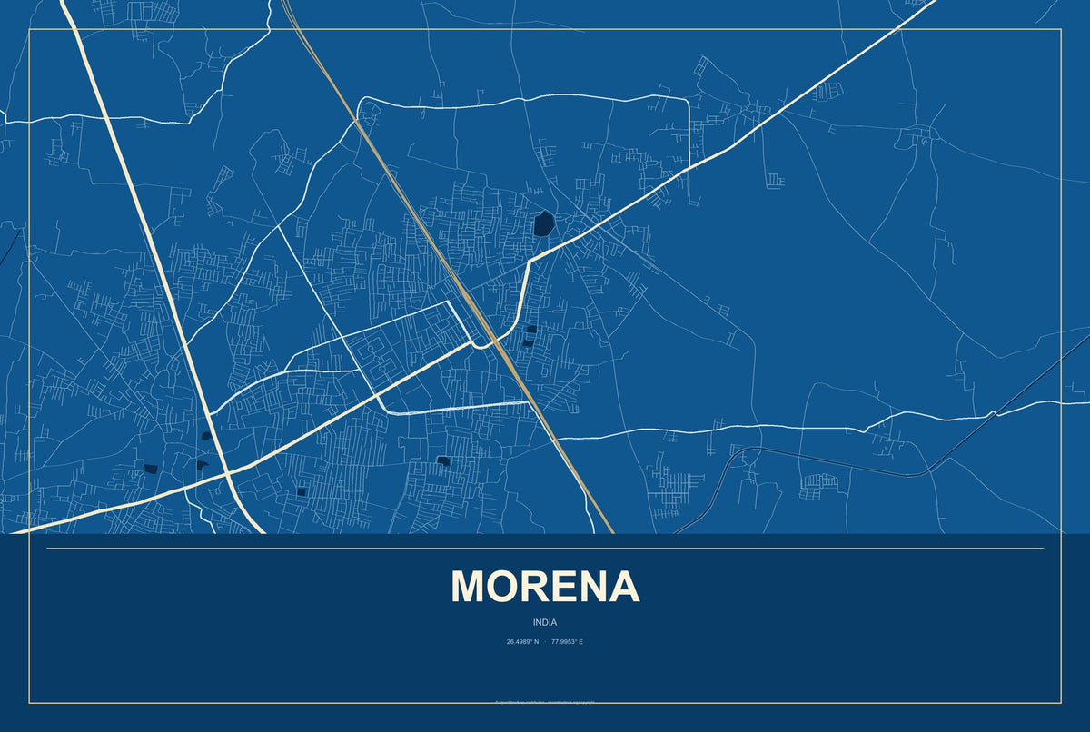 Morena, India City Map Aluminum Sign in Harbor Cobalt style
