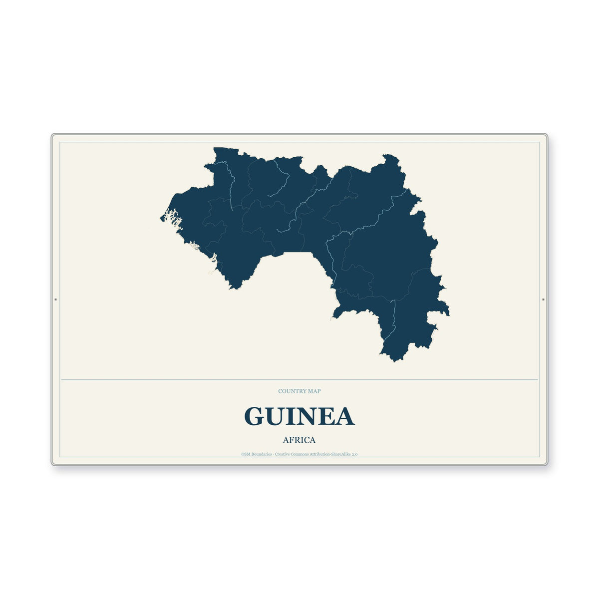 Guinea Country Map Aluminum Sign in Coastal Cutout style