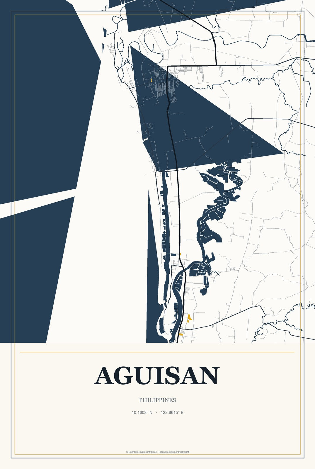 Aguisan, Philippines City Map Aluminum Sign in Citrine Modern style