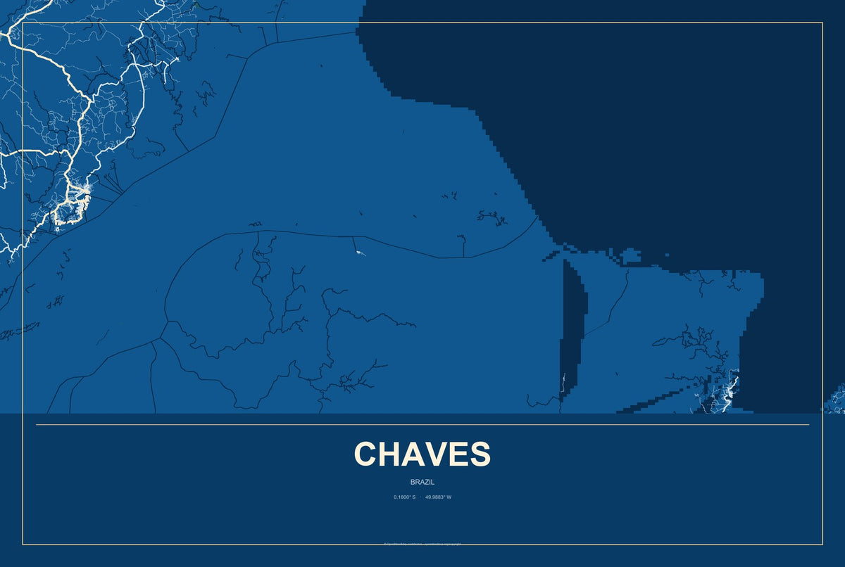 Chaves, Brazil City Map Aluminum Sign in Harbor Cobalt style