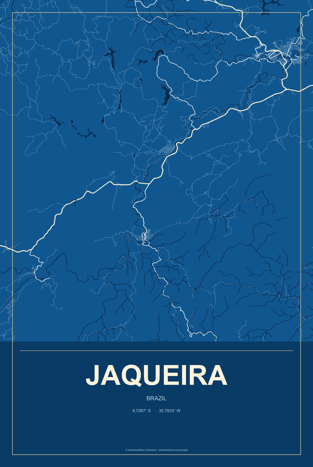 Jaqueira, Brazil City Map Aluminum Sign in Harbor Cobalt style