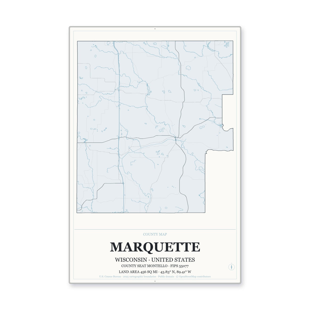 Marquette County, Wisconsin Map Aluminum Sign in Gallery Air style