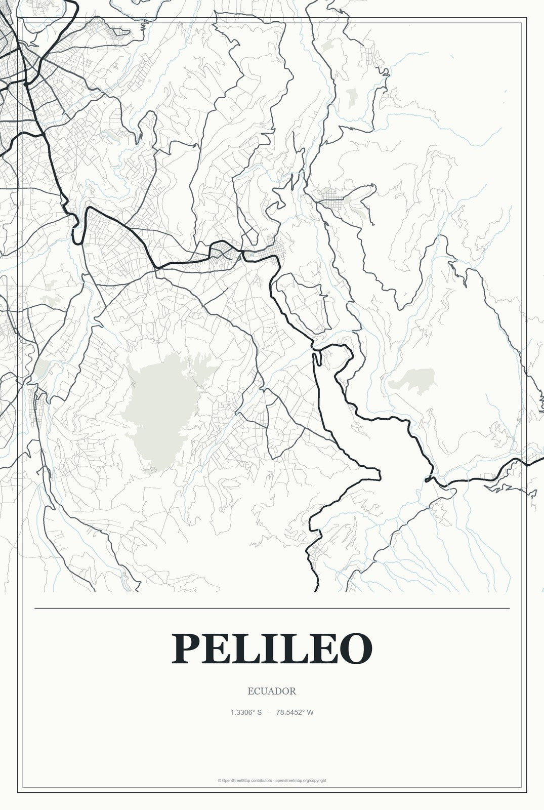 Pelileo, Ecuador City Map Aluminum Sign in Gallery Air style