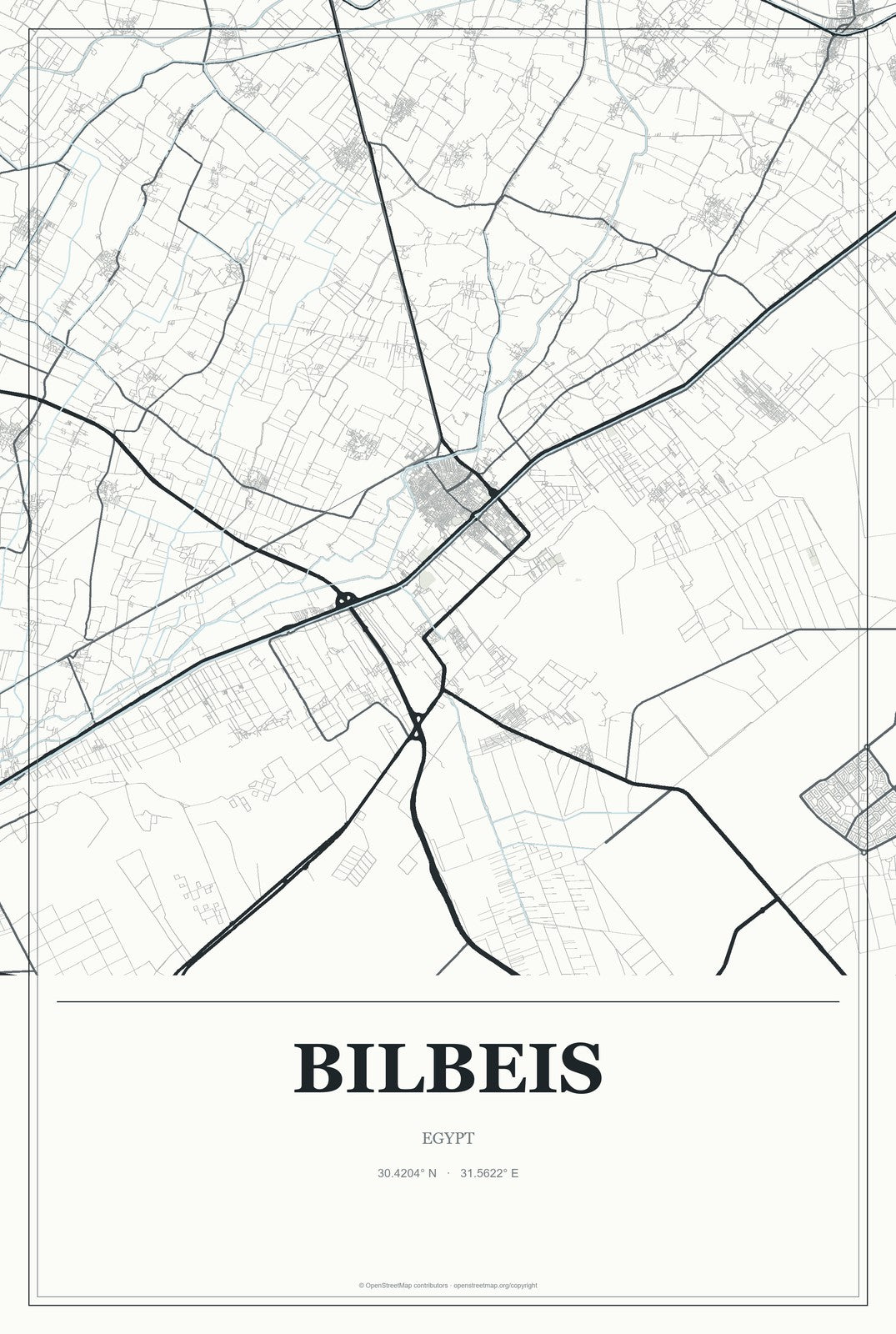 Bilbeis, Egypt City Map Aluminum Sign in Gallery Air style