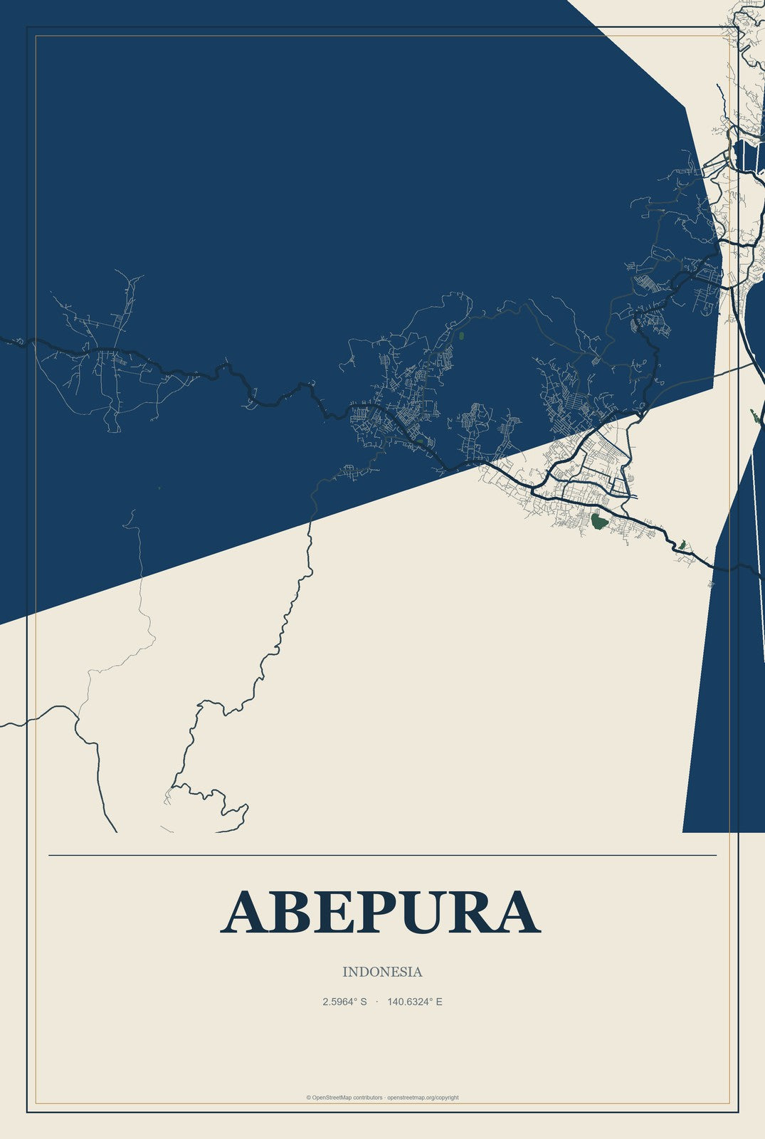 Abepura, Indonesia City Map Aluminum Sign in Coastal Cutout style