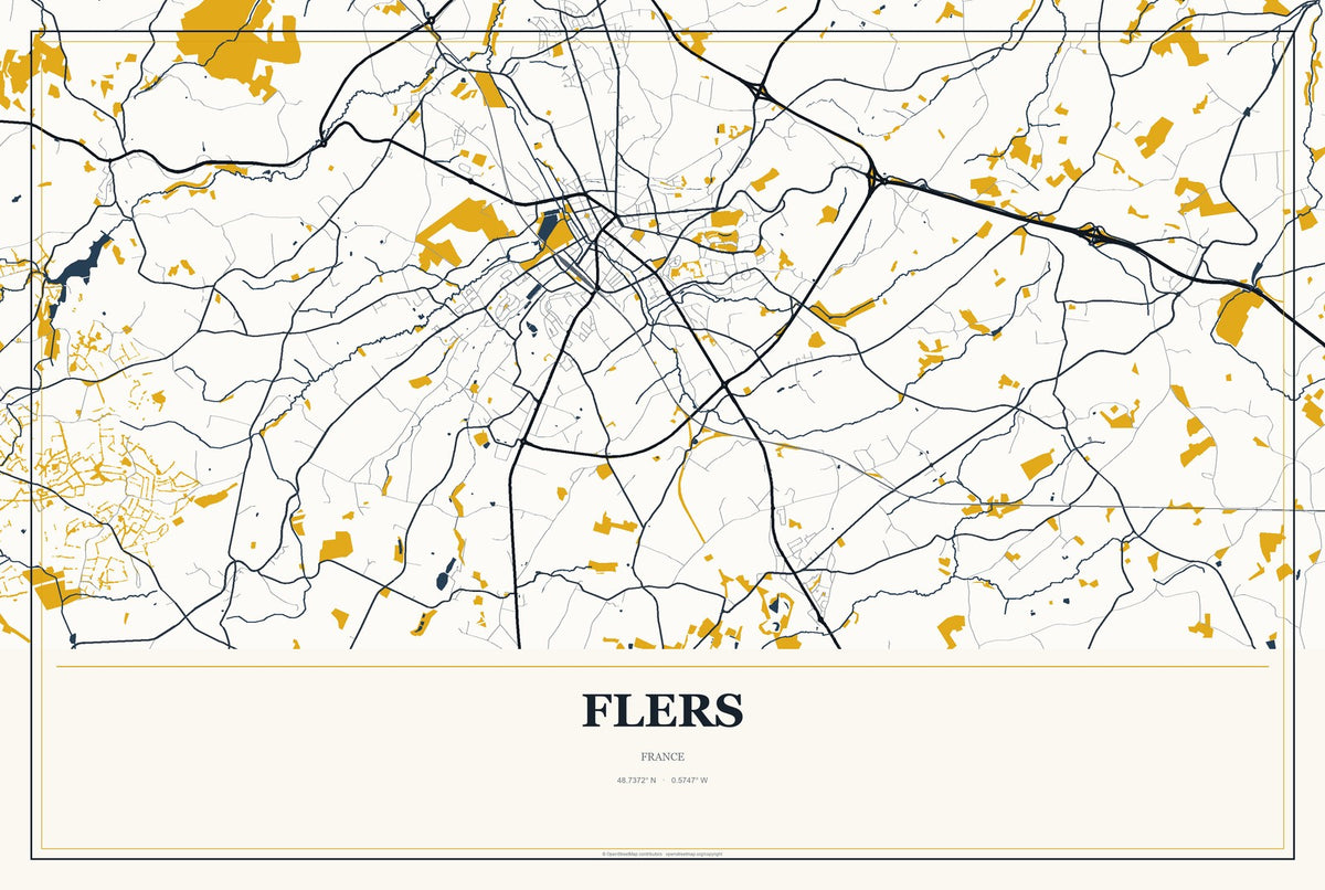 Flers, France City Map Aluminum Sign in Citrine Modern style