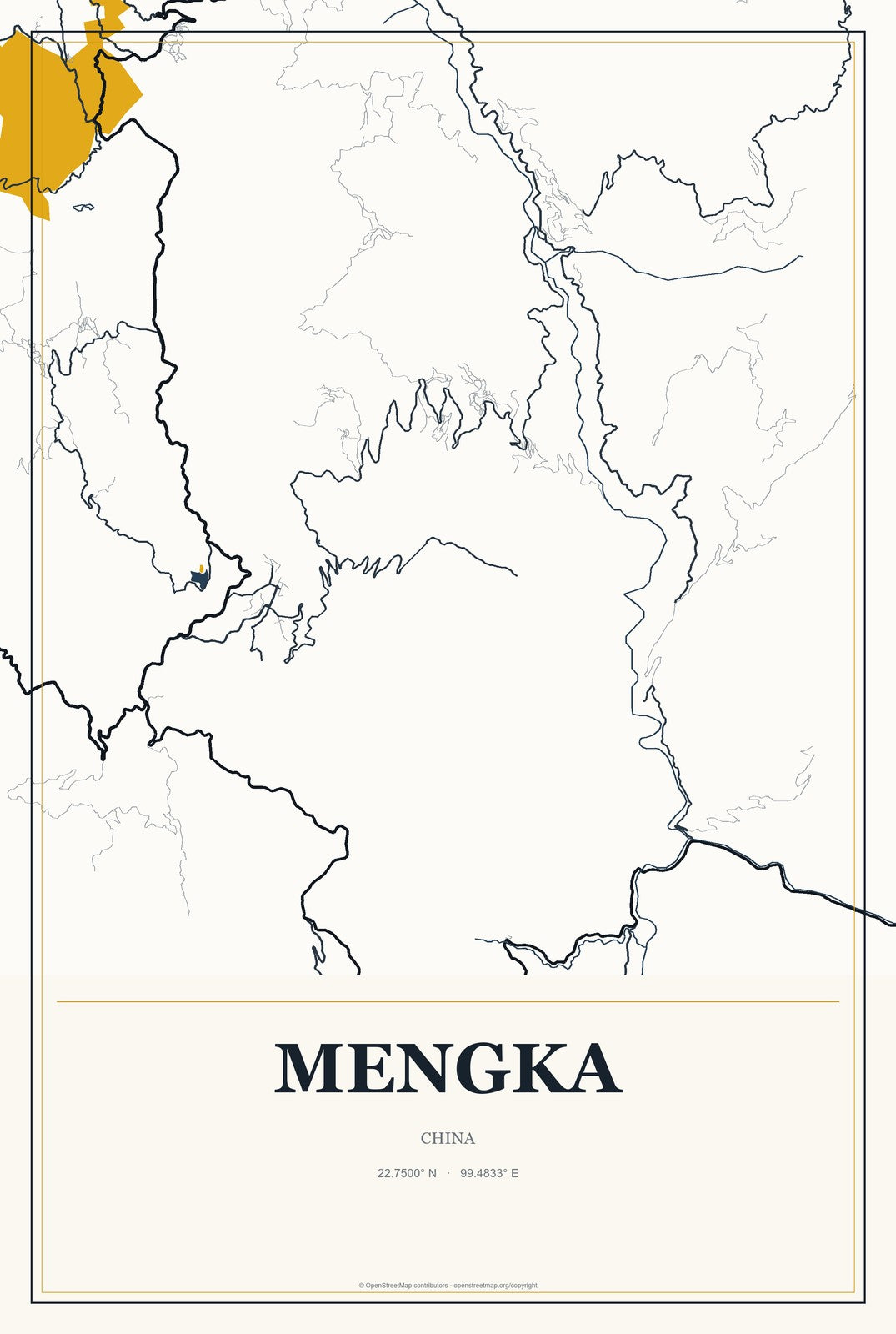 Mengka, China City Map Aluminum Sign in Citrine Modern style