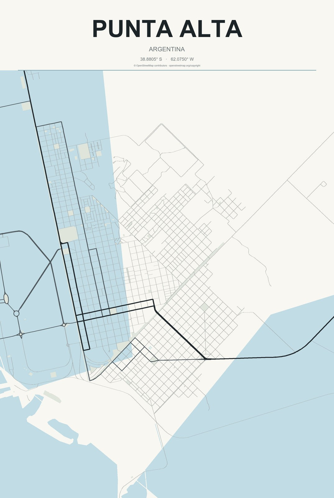 Punta Alta, Argentina City Map Aluminum Sign in Headline Atlas style