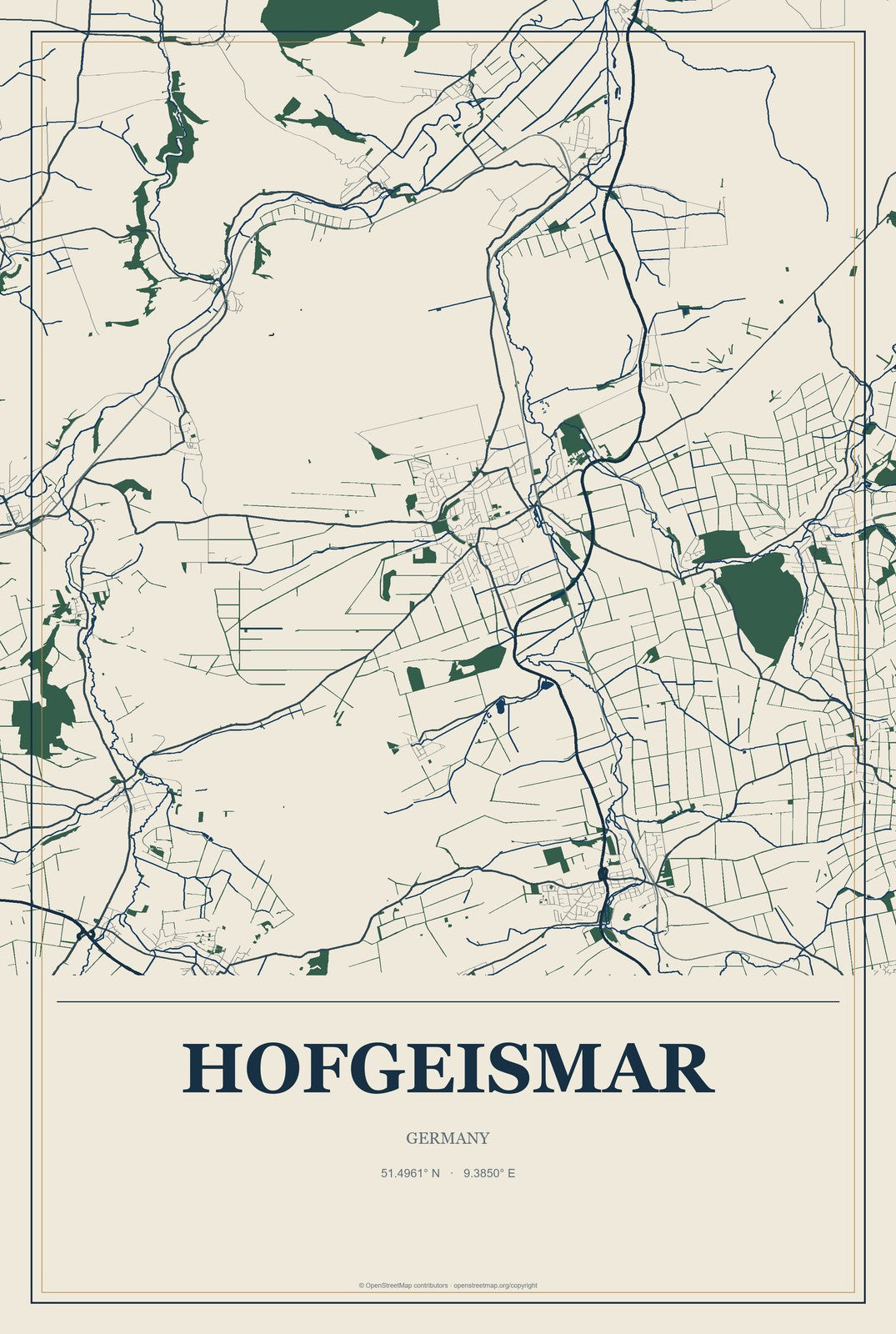 Hofgeismar, Germany City Map Aluminum Sign in Coastal Cutout style