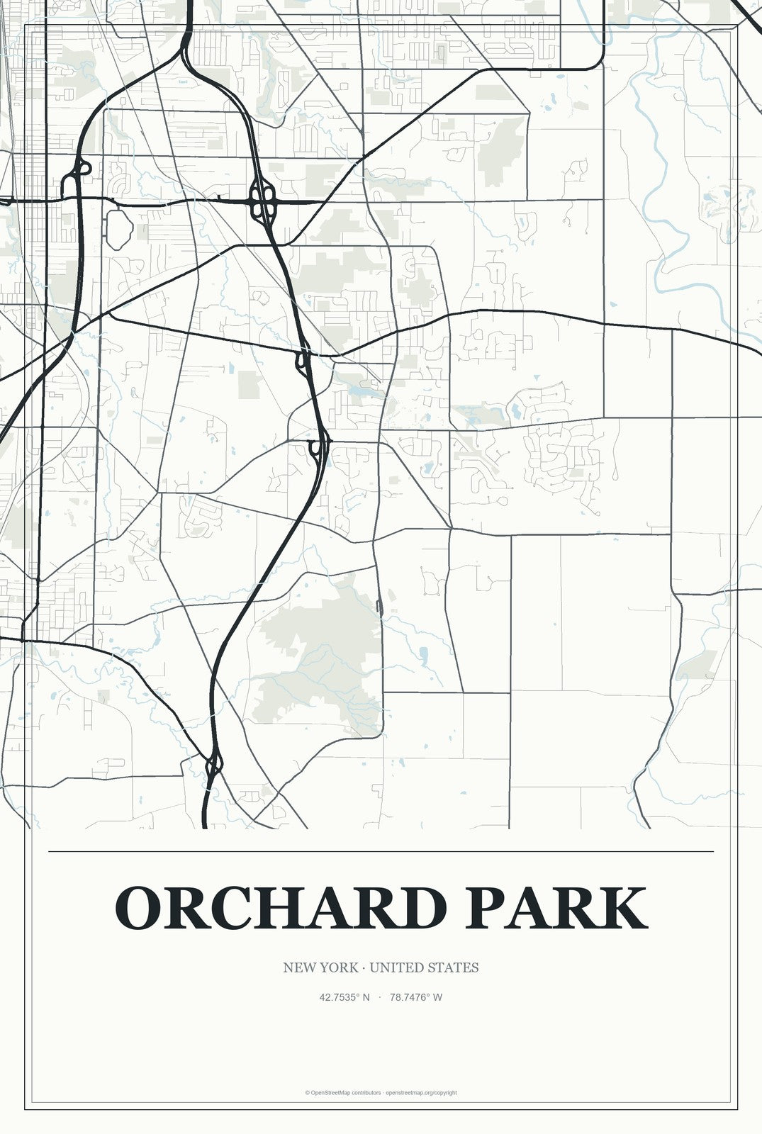 Orchard Park, New York City Map Aluminum Sign in Gallery Air style