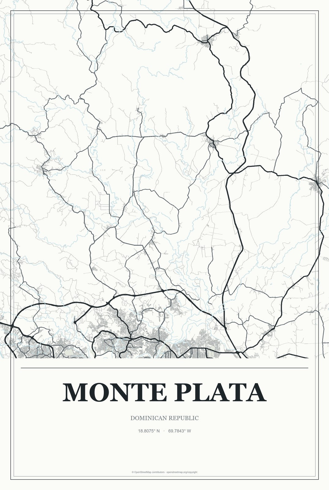 Monte Plata, Dominican Republic City Map Aluminum Sign in Gallery Air style