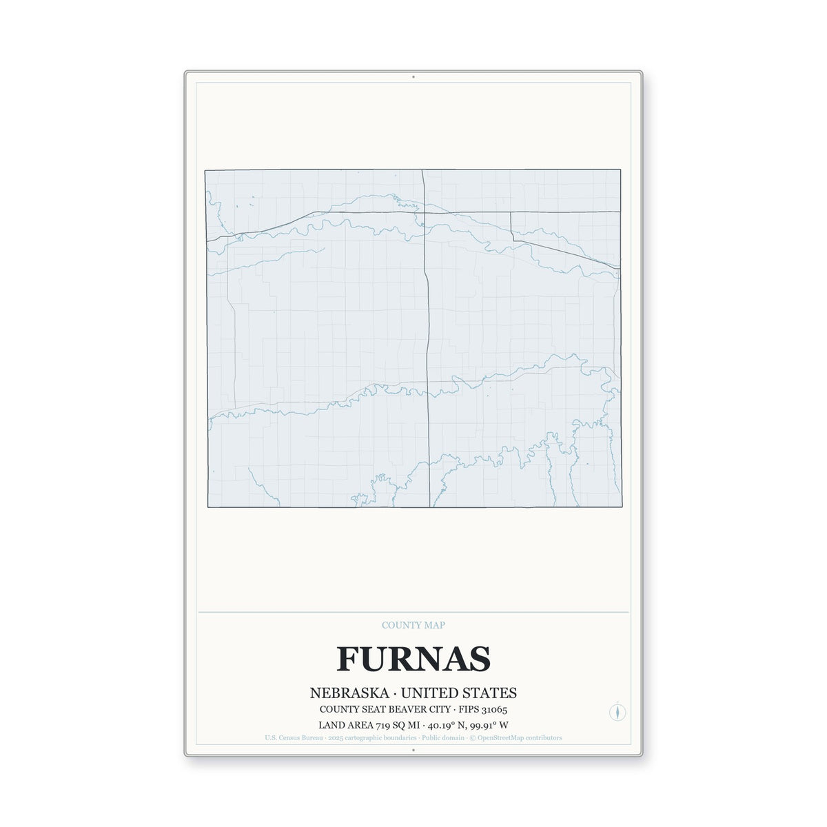 Furnas County, Nebraska Map Aluminum Sign in Gallery Air style