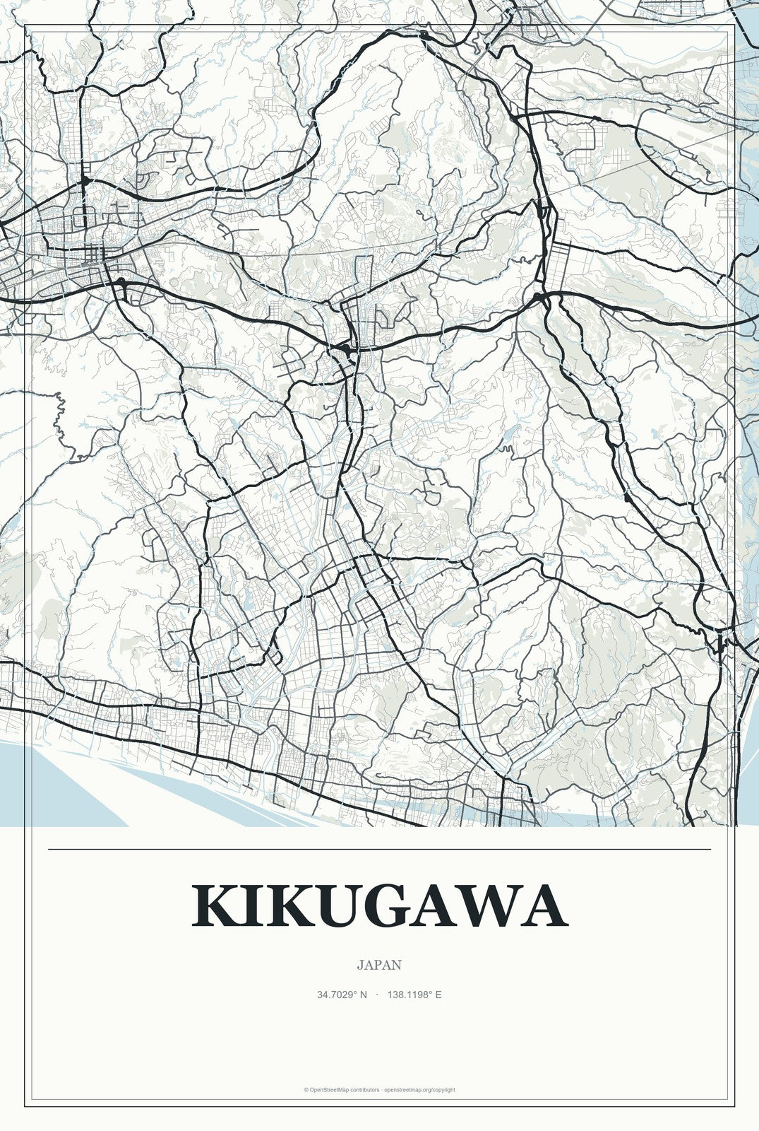 Kikugawa, Japan City Map Aluminum Sign in Gallery Air style