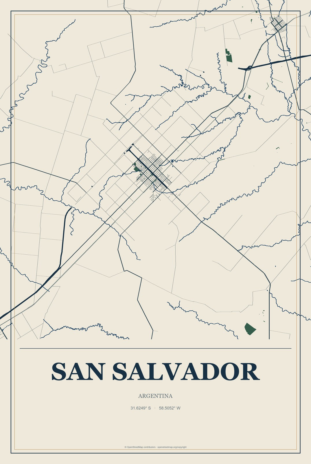 San Salvador, Argentina City Map Aluminum Sign in Coastal Cutout style
