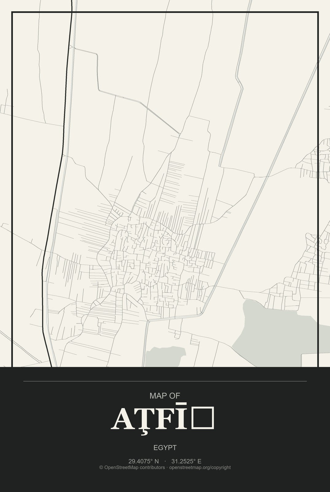 Aţfīḩ, Egypt City Map Aluminum Sign in Museum Plaque style