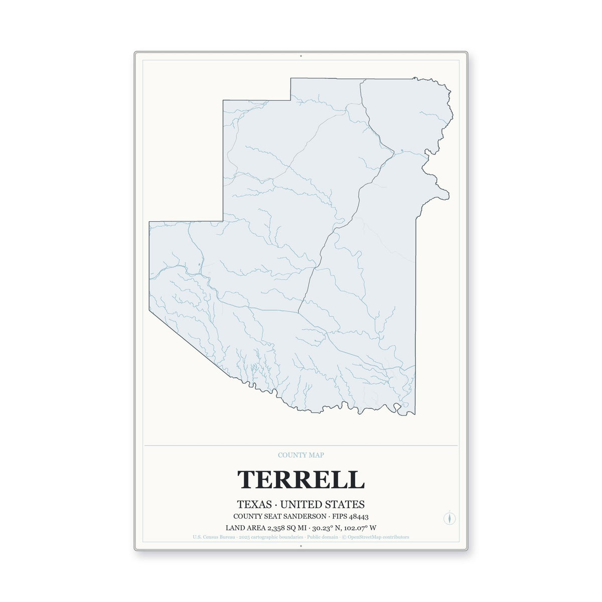 Terrell County, Texas Map Aluminum Sign in Gallery Air style