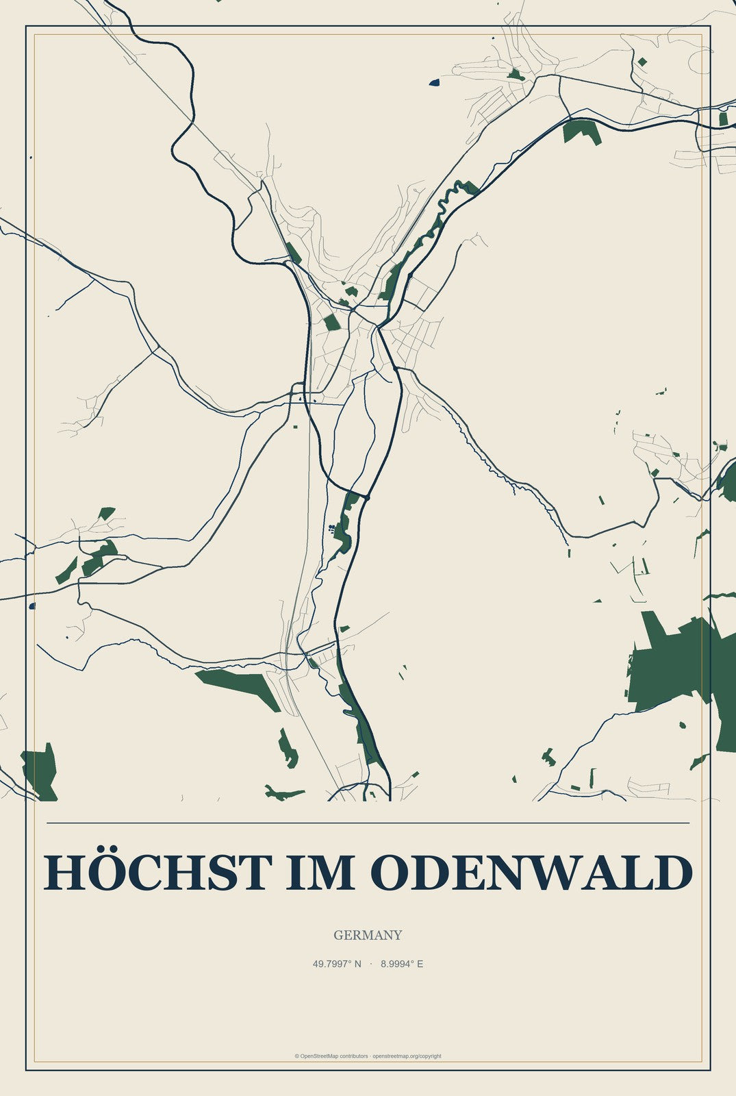 Höchst im Odenwald, Germany City Map Aluminum Sign in Coastal Cutout style