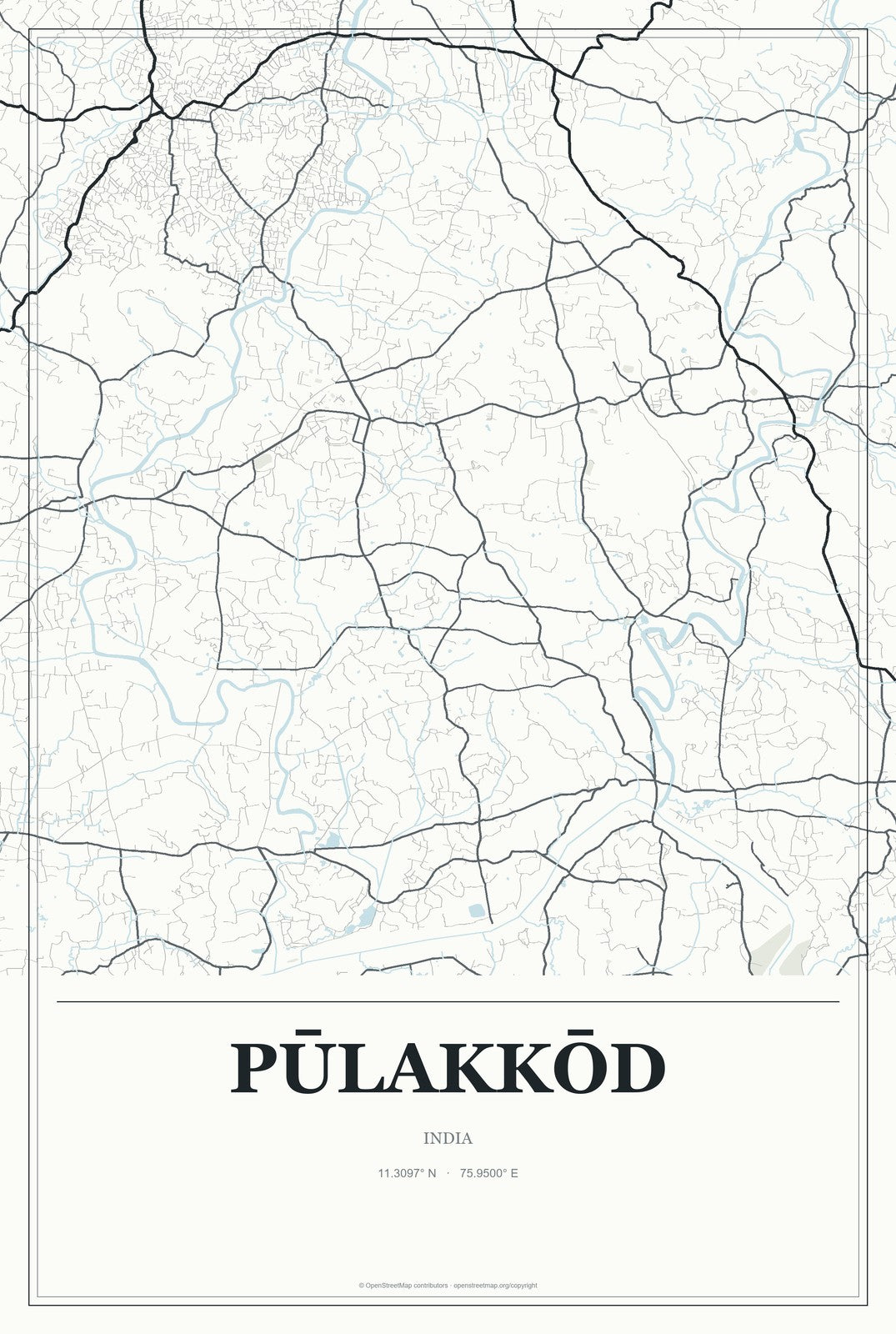 Pūlakkōd, India City Map Aluminum Sign in Gallery Air style