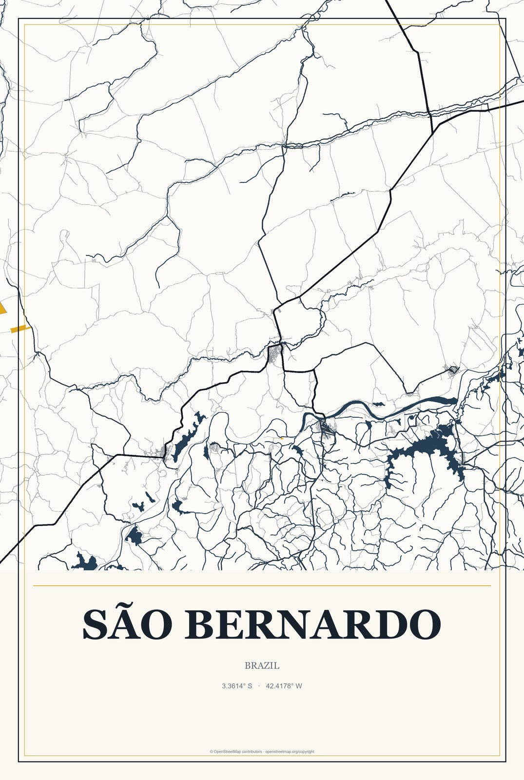 São Bernardo, Brazil City Map Aluminum Sign in Citrine Modern style