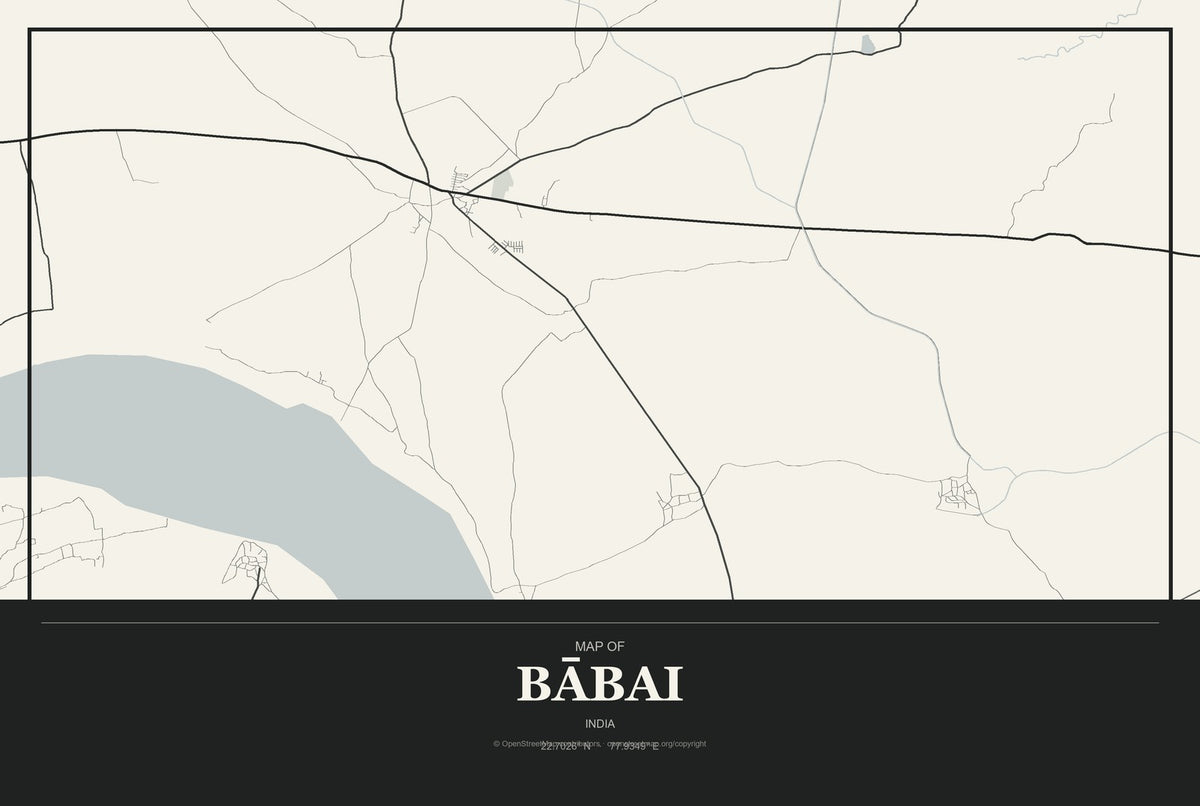 Bābai, India City Map Aluminum Sign in Museum Plaque style