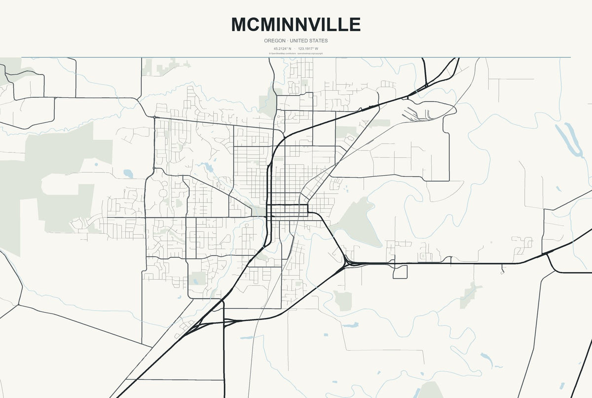 McMinnville, Oregon City Map Aluminum Sign in Headline Atlas style