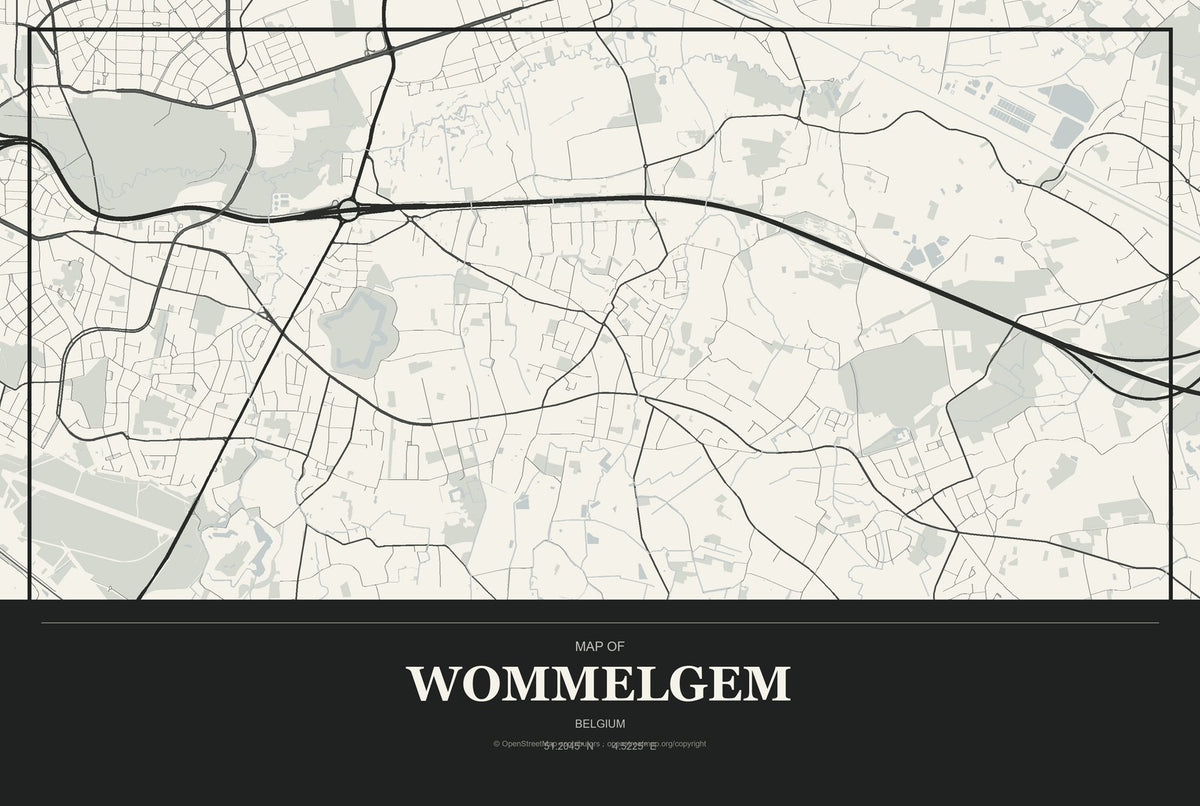 Wommelgem, Belgium City Map Aluminum Sign in Museum Plaque style