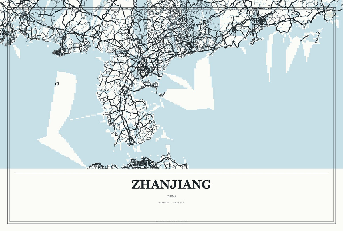 Zhanjiang, China City Map Aluminum Sign in Gallery Air style