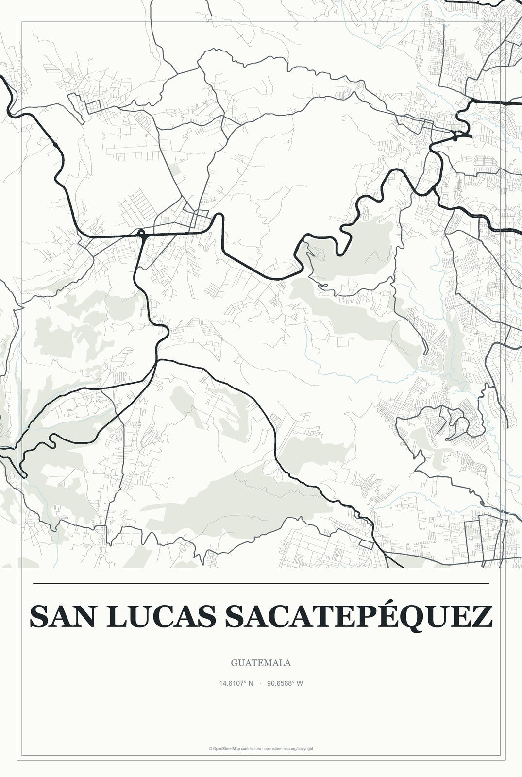 San Lucas Sacatepéquez, Guatemala City Map Aluminum Sign in Gallery Air style
