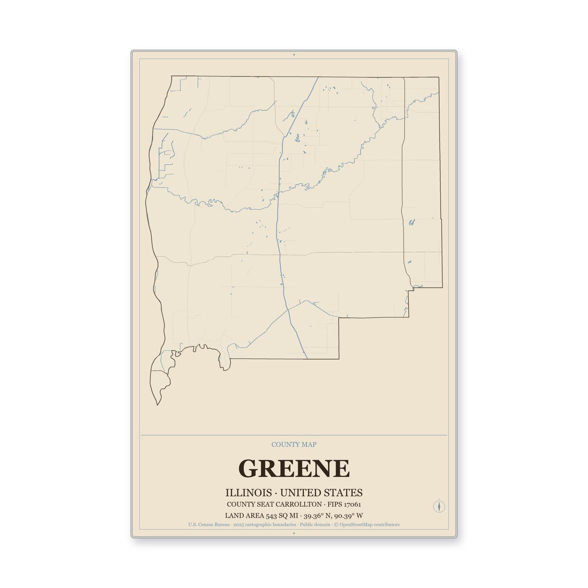 Greene County, Illinois Map Aluminum Sign in Heritage Nautical style