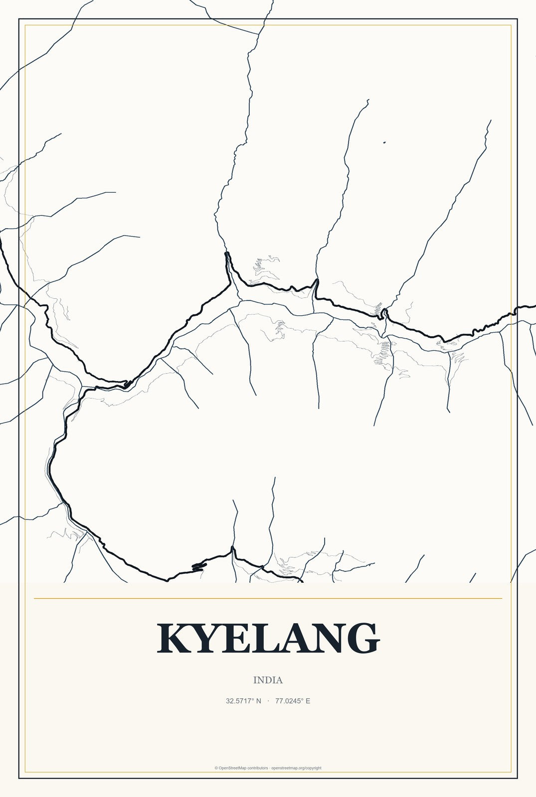 Kyelang, India City Map Aluminum Sign in Citrine Modern style