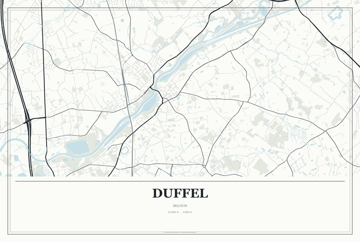 Duffel, Belgium City Map Aluminum Sign in Gallery Air style