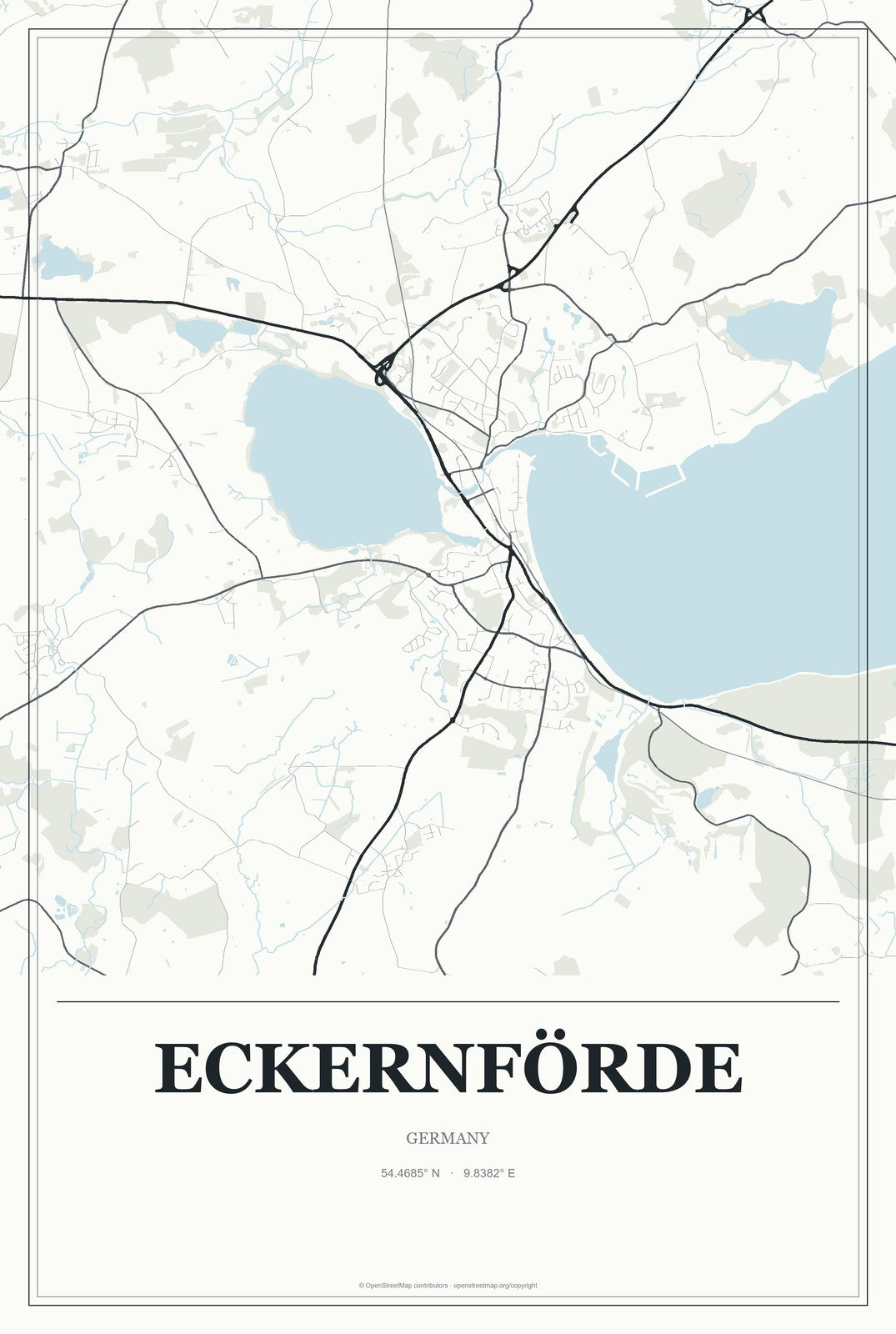 Eckernförde, Germany City Map Aluminum Sign in Gallery Air style