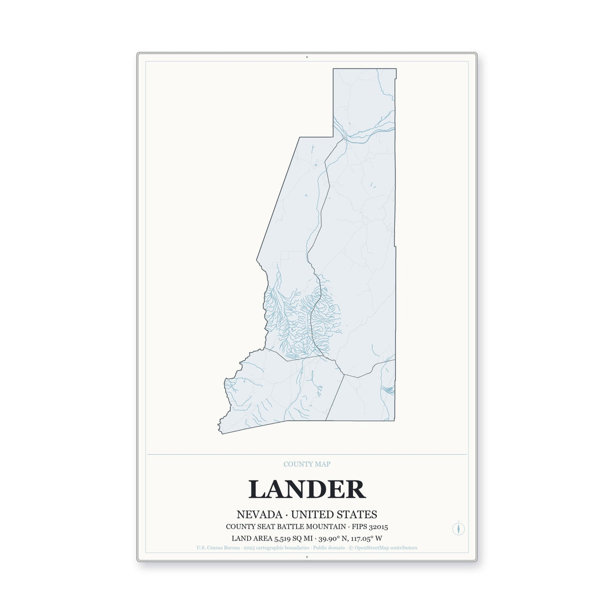 Lander County, Nevada Map Aluminum Sign in Gallery Air style