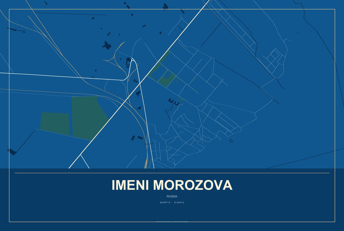 Imeni Morozova, Russia City Map Aluminum Sign in Harbor Cobalt style